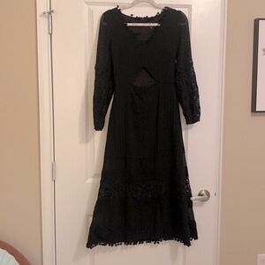 Modern Menagerie Black Lace Cutout Long Sleeve Midi Dress